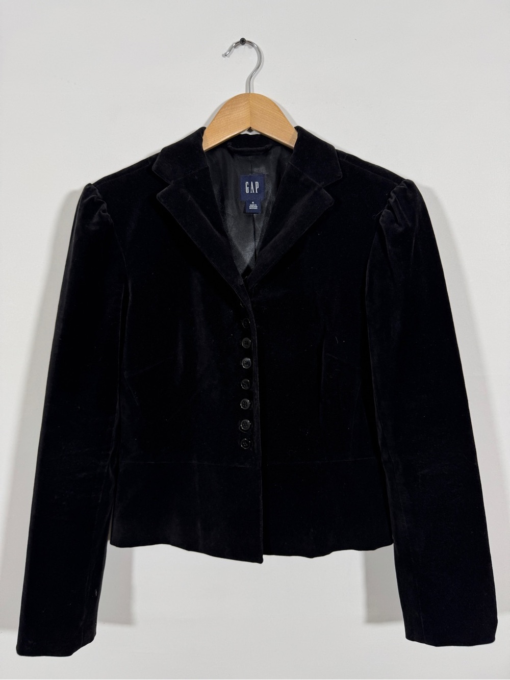 WJT37 {GAP} Black Velvet Short Waist Length Suit Coat Blazer Jacket